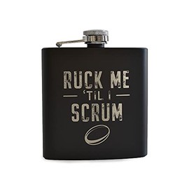 Ruck Me Til I Scrum Black Hip Flask - Funny Rugby Gifts for Men Women - Rude Anniversary Present