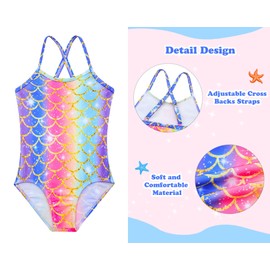 Kids4ever Costume da Bagno Bambina 3 Pezzi, Intero Stampa Sirena, Bretelle Regolabili, Asciugatura Rapida, Traspirante, Bikini, 6-7 Anni