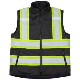 JORESTECH High Visibility Reversible Insulated Safety Vest with ANSI Compliant Reflective Tape Bodywarmer, Black, X-Large