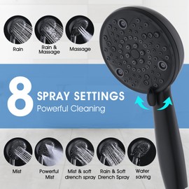 Sperwoesy Slip-On Tub Spout with Diverter, High Pressure 8 Settings Hand Held Shower, All Metal Bathtub Faucet with Sprayer Matte Black