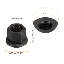 sourcing map M12 Flange Hex Nuts, 5pcs Grade 10.9 Carbon Steel Black Oxide Finished Hex Flange Nuts for Machinery