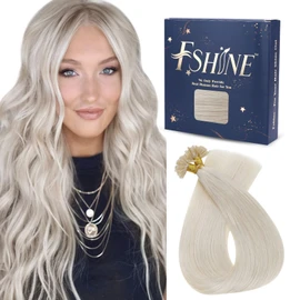Fshine Real Hair Bondings Extensions 18 Inches / 45 cm White Blonde U Tip Hair Extensions Pre Bonded Straight Fusion Real Hair 50 g 1 g per Strand Hair Extensions Real Hair Bondings