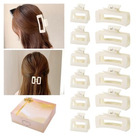 Hair Accessory Set for Women and Girls - 6 Large Rectangle Clips for Thick Hair, 6 Small Clips for Thin Hair (White)