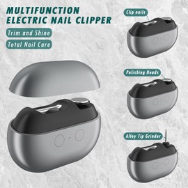 Aerbee 2 in 1 Electric Polishing Automatic Nail Clippers, Electric Nail Clipper USB Rechargeable Electric Nail File Kit with 2 Speeds Professional Manicure Pedicure Set with LED Light (Grey)