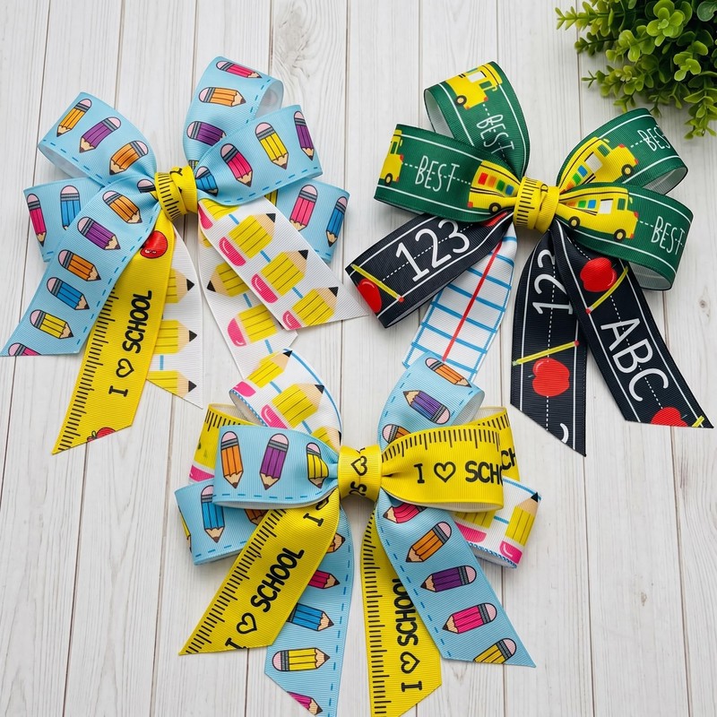 6 Rolls Back to School Wired Edge Ribbons, 24Yards x