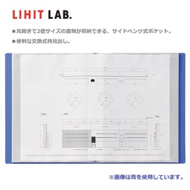 Lihit Lab G3402-8 Clear Books, Side Bents, A4 Vertical/A3 Horizontal, 40 Pieces, 80 Pockets, Blue