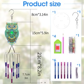 Reofrey Owl 5d Diamond Art Painting Wind Chimes Kits, Hanging Diamond Art Painting Kits Mosaic Art Crafts DIY for Adults Acrylic Diamond Art Crafts for Window Home Garden Wall Decor
