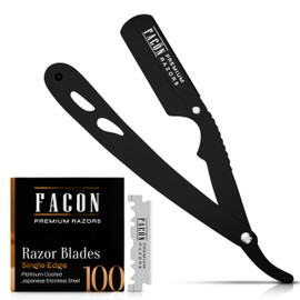 Facón Straight Razors for Men - Professional Barber Straight Edge Razor Kit with 100 Blades, Classic Stainless Steel Barbero Shaver for a Smooth & Precise Shave, Premium Barber Razor for Men's Shaving