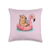 Cute Capybara On Flamingo Pool Float Drinking Bubble Tea Throw