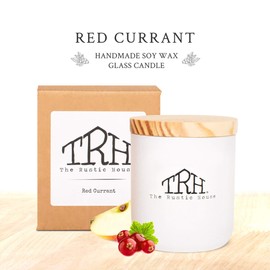 Soy Wax Candle Red Currant, Long-Burning Fragrant Candles in Glass Container with Wood Lid, Hand-Poured Natural Soy Blend, No Additives, No Dye – The Rustic House, (Gift Wrap Available)