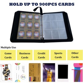 9 Pocket Trading Card Binder 900 Album Cards Holder, Zipper, Waterproof PU Leather Binder, Include 50 Removable Sleeves Cards Book for Boys Girls Collectors Gifts (Black-9 Pocket)