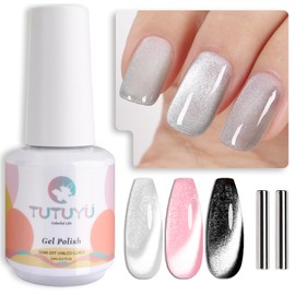 TUTUYU Crystal Cat Eye Gel Nail Polish,15ml Holographic Galaxy Gel Polish Soak Off UV LED Nail Lamp Magnetic Silver Shimmer Velvet Gel Nail Polish for Manicure Salon DIY Home - GP0082