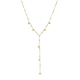 ALRNBY Gold Lariat Y Necklace for Women Pearl Silver Y Shape 18K Gold Plated Stainless Steel Beaded Drop Necklace Non Tarnish Minimalist Layered Adjustable Jewelry Gift Necklace (Gold-2)