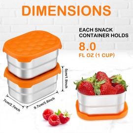 Leonyo Stainless Steel Snack Containers for Kids and Toddlers, Lunch Containers for Kid, 8oz Small Food Containers with Silicone Lids, Metal Toddler Lunch Box for Daycare and School