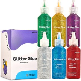 Glitter Glue for Crafts in Bright Classic Colors: Silver, Red, Green, Blue, Purple & Gold Glitter Glue Washable & Non-Toxic Used for Gluing, Drawing, Writing, Outlining, 0.67 OZ (6 Pieces) - by Enday