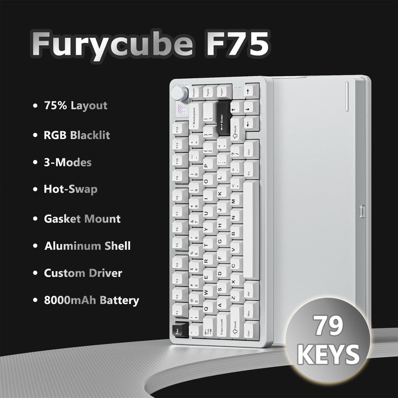 SUEHIODHY FURYCUBE F75 Mechanical Keyboard, 75% Aluminum Keyboard VIA-programmable Custom