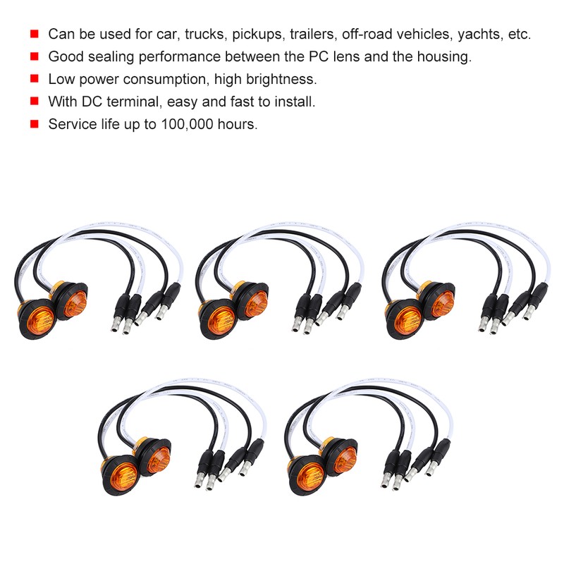 10pcs 3/4in LED Side Marker Light Clearance Lamp with DC