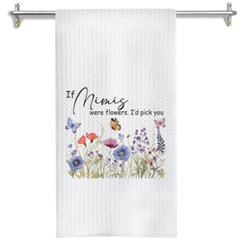 GOOZHO Mimi Gifts Kitchen Towels, Grandma Gift for Mother's Day Birthday from Grandkids Hand Towels for Bathroom Decor, If Mimi were Flowers Decorative Dish Tea Towels for Kitchen Decor, 16x24 Inch