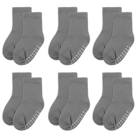 jealkip 6 pack baby socks,toddler socks,cotton crew children's socks,non-slip grip socks,unisex,for toddlers,boys,girls,12-24 Months,(Gray)