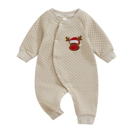 MAHUAOYIXI Baby Christmas Outfits Jumpsuit/Christmas Tree/Santa Claus Embroidery Infant Baby Long Sleeve Christmas Romper for Fall Winter Newborn Baby Boys Girls Clothes (Light Brown, 0-3 Months)