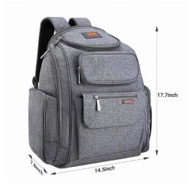 Lootus LOOTIS Diaper Bag Backpack Gray Unisex Large Baby Bag w/ Multiple Pockets