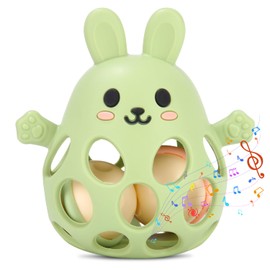Vuxava Grabbing Ball Baby from 3 Months - Montessori Teether BPA-Free - Sensory Baby Toy & Gift Idea for Newborns (Olive Green, Rabbit)