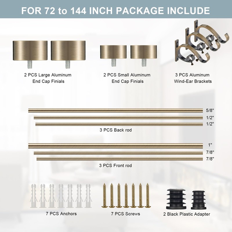 Lwiiom Double Blackout Curtain Rods 72 to 144 Inches (6-12