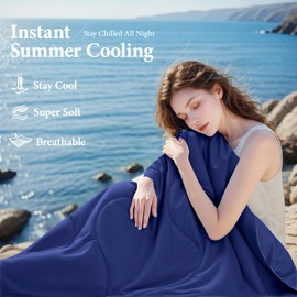 Cooling Comforter King Size, Cooling Blankets for Hot Sleepers and Night Sweats, Double Sided Cool Q-Max>0.45, Lightweight and Breathable Absorb Heat Soft Summer Ice Blanket 104"×90" Inches, Navy
