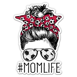 Soccer Mom #Momlife Stickers - 2 Pack - Waterproof Vinyl for Car, Phone, Water Bottle, Laptop - Mom Life Messy Bun Decals (2-Pack)