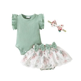 Mioglrie Newborn Girl Clothes Baby Girl Clothes 0-3 Months Preemie Baby Girl Clothing Infant Summer Baby Girl Outfits Green Floral Baby Girls' Clothing