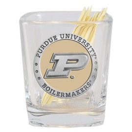 Heritage Pewter Purdue Tooth Pick Holder| Hand-Sculpted 1.5 Ounce Glass | Intricately Crafted Metal Pewter Alma Mater Inlay