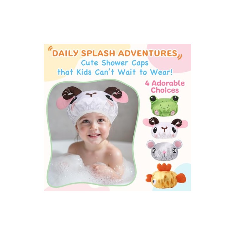 Kilofly kilofly 4pc Waterproof Reusable Bath Hat Kids Fun Cartoon