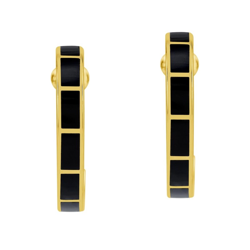 Silvershake Natural Black Onyx Stone Inlay 18K Yellow Gold Plated
