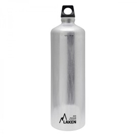 Laken Futura Aluminium Drinking Bottle Narrow Opening Screw Lid with Loop 1.5 L, 100% Recycled Aluminium, Silver