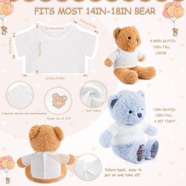 Litherr S 24 Pcs Stuffed Bear Clothes Bulk Sublimation Blank Stuffed Animal Shirt Plush Bear T Shirt Classic Bear Tee Shirt Fit 14-18 Inches Stuffed Dolls