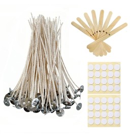 200 pcs 6" ECO Candle Wicks for Candle Making Coated with Natural Soy Wax, Low Smoke Cotton Threads Woven with Paper with 20 pcs Candles Wicks Stickers & Wicks Centering Device