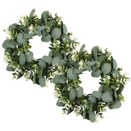 FULANDL 2PCS Artificial Eucalyptus Wreath, 11" Faux Green Leaves Wreath Farmhouse Greenery Wreath, Round Eucalyptus Wreath Outdoor Green Garland for Front Door Wall Hanging Window Decor