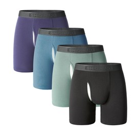 SHIQINUO Men's Ultra ComfortSoft Boxer Briefs,Moisture Wicking & Breathable No Ride Up Underwear with Fly,4 Pack (US, Alpha, Large, Regular, Regular, 04-black/Green/Blue/Purple)