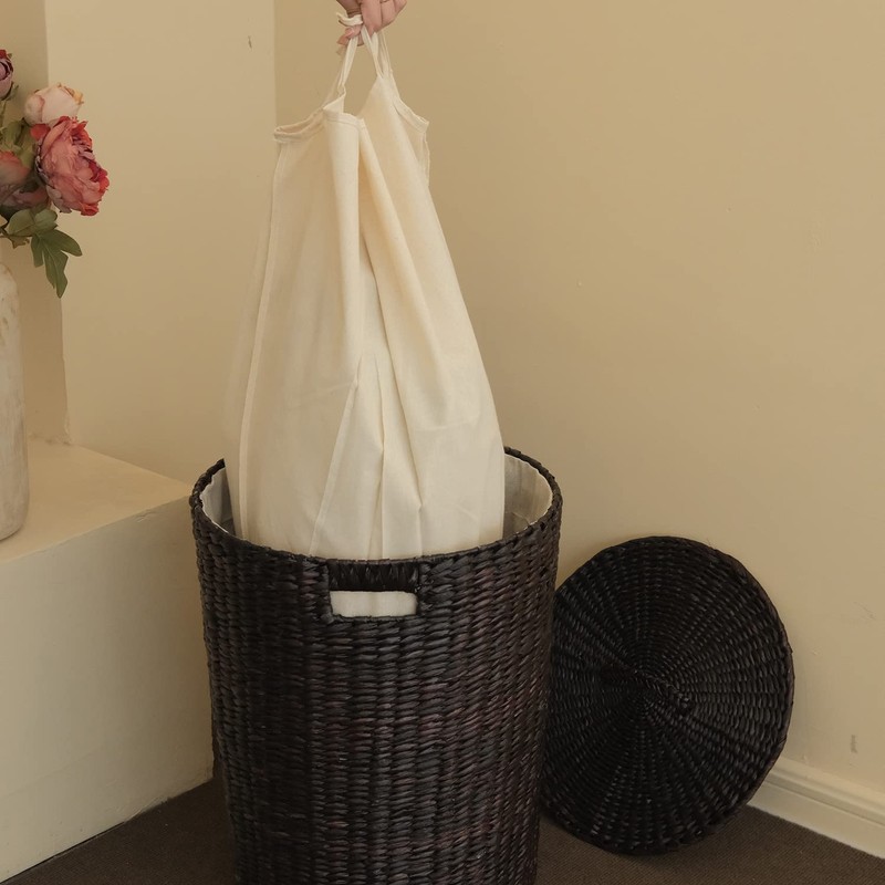 Furnnylane Hand-Woven Wicker Laundry Basket with Lid, 20 Gal (75