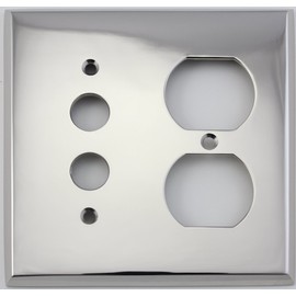 Polished Nickel 2 Gang Combination Switch Plate - 1 Push Button Light Switch Opening 1 Duplex Outlet Opening