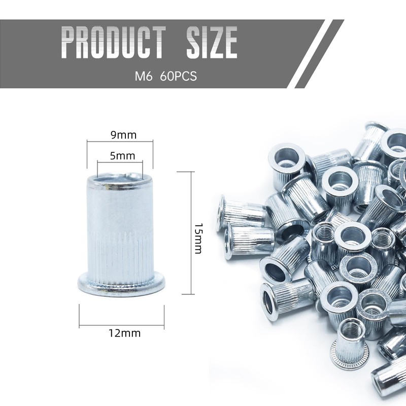 CCLIFE 60 pieces M6 rivet nuts and blind rivet nuts