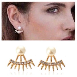 Yheakne Punk Spike Ear Jacket Earrings Gold Pearl Studs Earrings Minimalist Front Back Studs Earrings Modern Edgy Earrings Jewelry for Women and Girls Gift