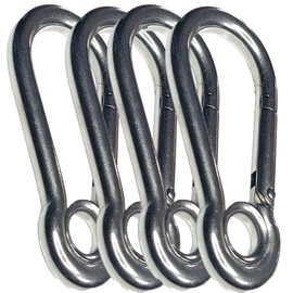 Spring Snap Eyelet Hook 316 Marine Stainless Steel Climbing Locking Carabiner Clip for Home Camping Fishing Hiking Traveling (M8x80mm -4pcs)