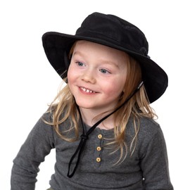 Jan & Jul Youth Gardening Sun-Hat with Mesh Panels, Stay-Up Wide Brim (Black)