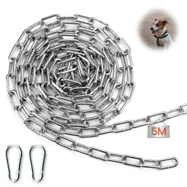 Mbsomnus Link Chain Sold by the Metre with Carabiner 5 m Diameter 3 mm Metal Chains Steel Chain Galvanised Chain Sold by the Metre Round Steel Chain Heavy Chains for Washing Line Dog Chain Swings