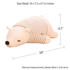 MMTTAO Stuffed Polar Bear Animal Plush Toy 14 Inch Small White Sleeping Bear Animal Stuff Soft Plushies Cute Dolls Collection Huggable Throw Pillow Cushion Gifts for Kids Children Boys Girls, 14Inches