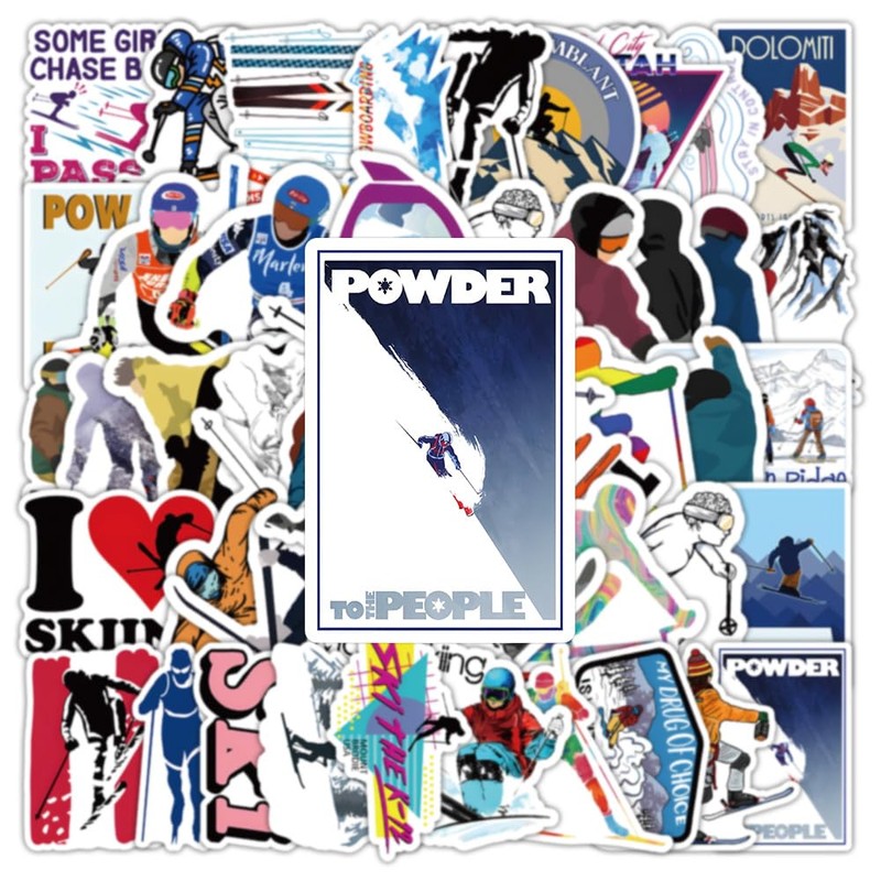 50 Pcs Ski Stickers,Skiing Graffiti Stickers,Vinyl Waterproof Sticker for Kids