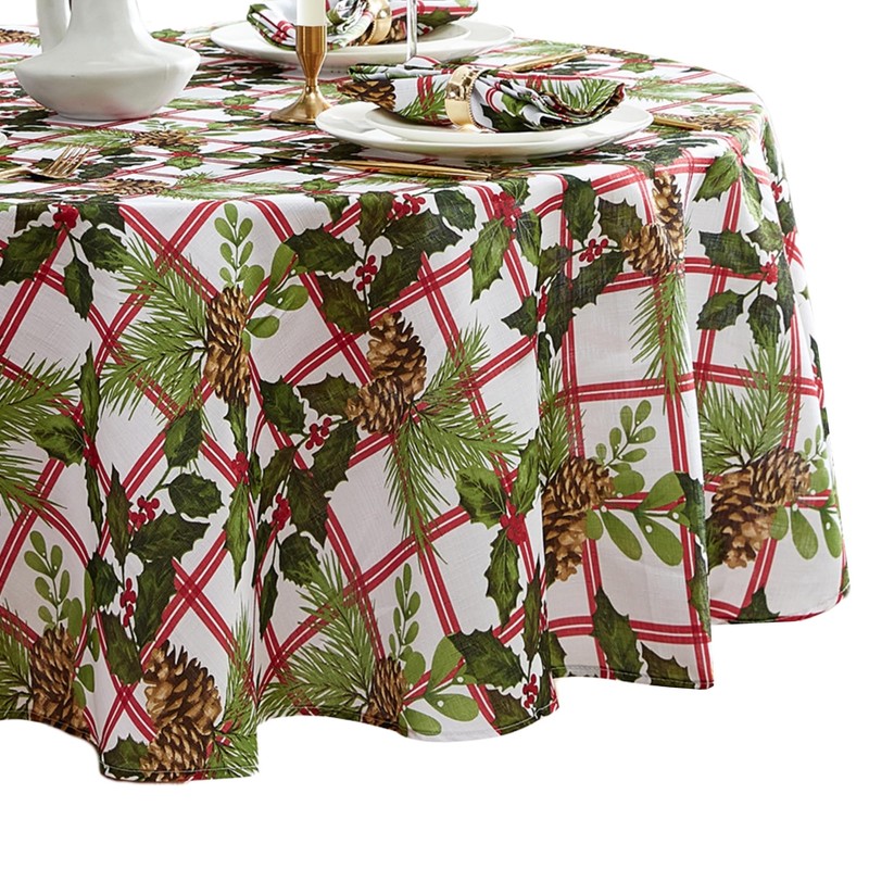 Elrene Home Fashions Pinecone Plaid Red/Green Holiday/Christmas Fabric Wrinkle Resistant