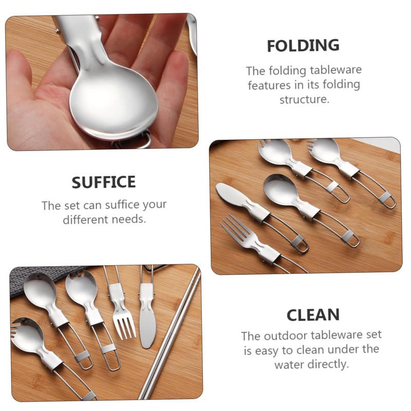 LIFKOME 1 Set Folding Picnic Tableware Portable Stainless Steel Cutlery