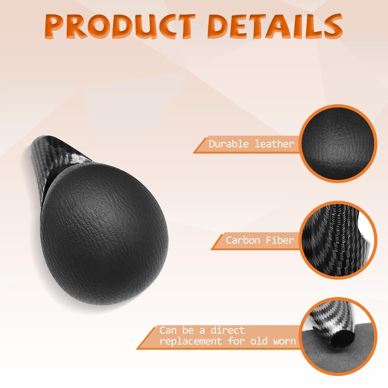 VKGUG Black Leather Carbon Fiber Pattern Gear Shift Knob Shifter
